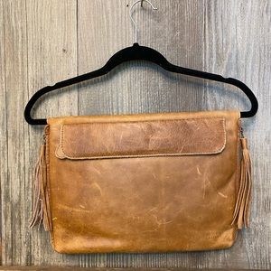 Genuine leather, tassel, envelope close, laptop clutch